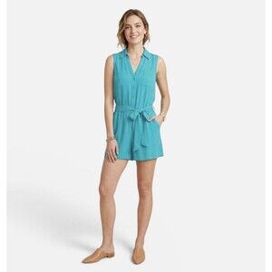 New York & Company Teal Blue Collared Button Up Sleeveless Romper Womens Size XS